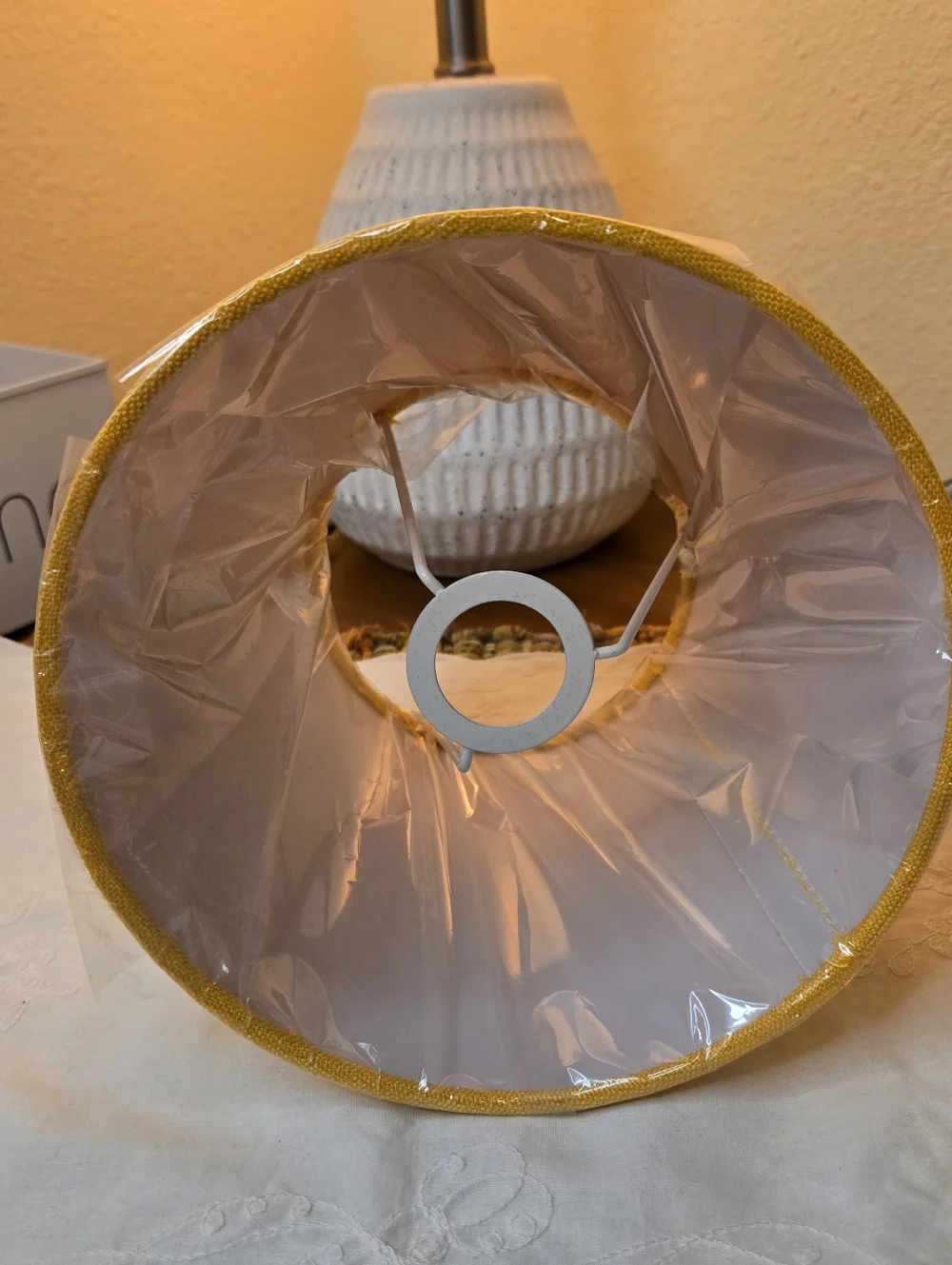 Yellow Fabric Drum Lamp Shade Small Farmhouse Style NWOT